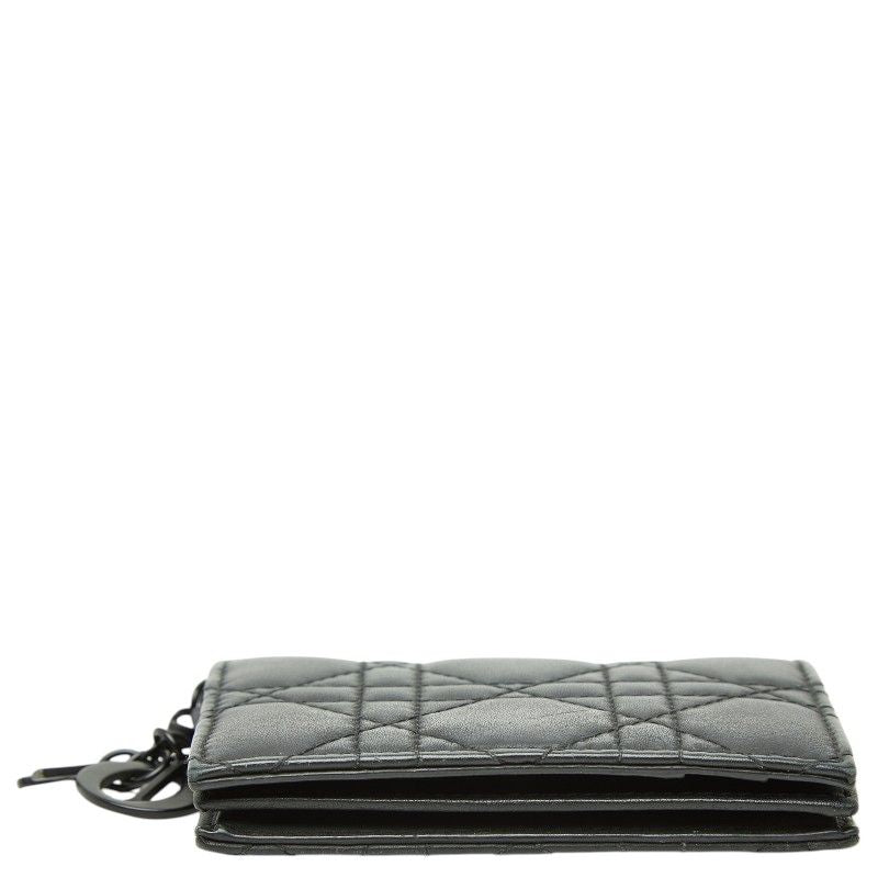 Dior Cannage Lady Dior Bloom Card Case Holder Business Black Leather — view 3