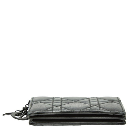 Dior Cannage Lady Dior Bloom Card Case Holder Business Black Leather — view 3