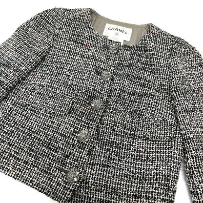 Chanel Jacket Tweed Bijou Flower Button Gray — view 3