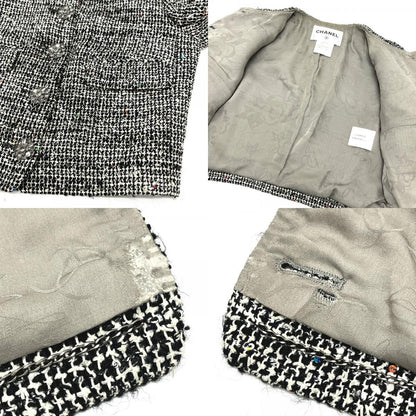 Chanel Jacket Tweed Bijou Flower Button Gray — view 7