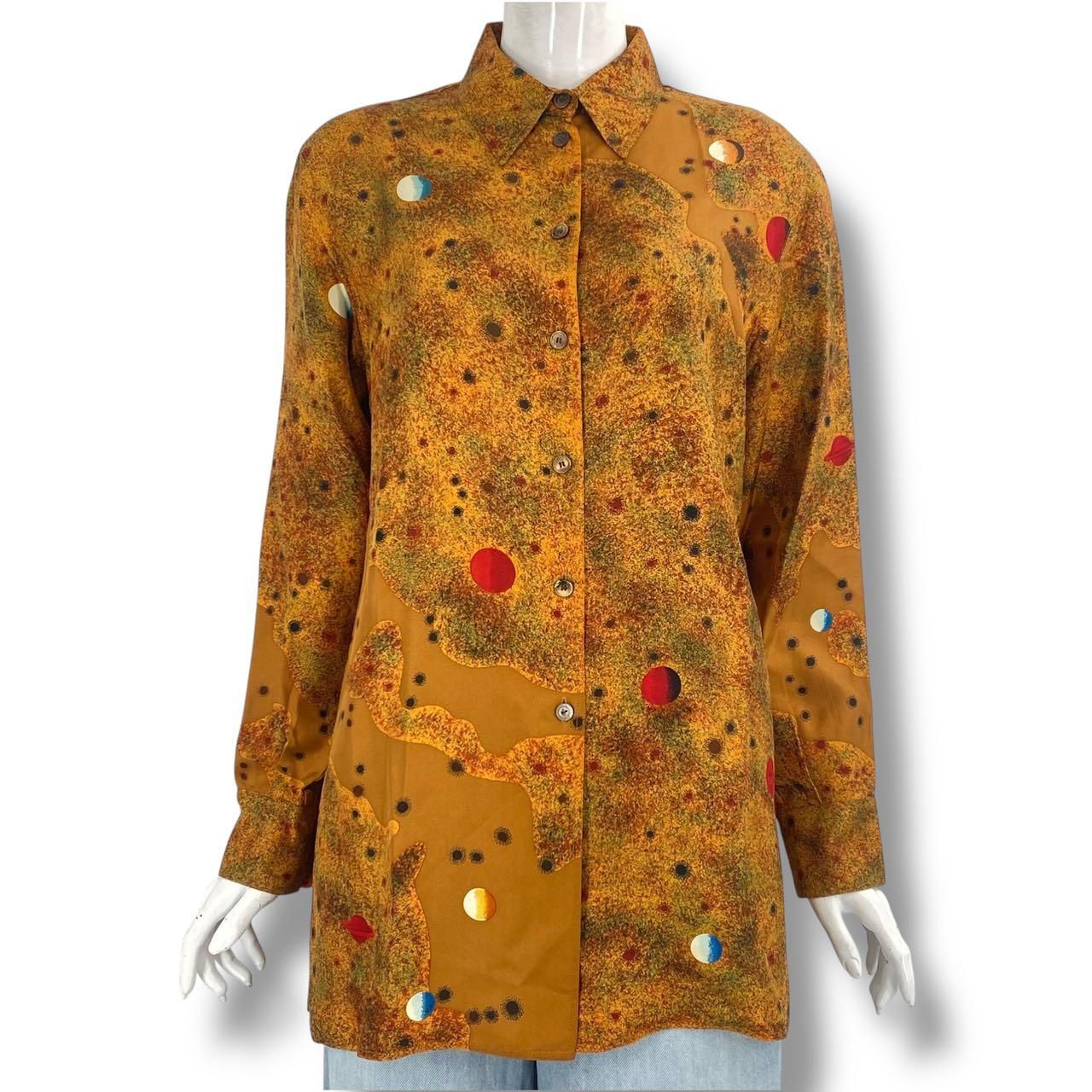 Hermes Top Silk Galaxy Cosmic Pattern Martin Margiela Era Shirt Multi Color 38
