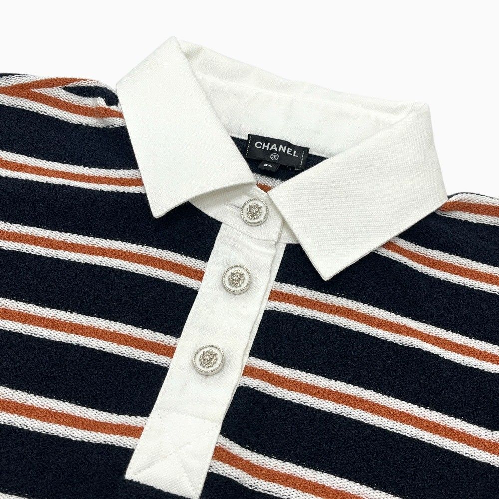 Chanel Polo Shirt Border Lion Button Cotton Black — view 4