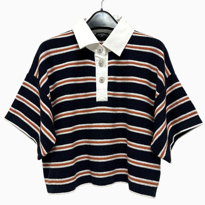 Chanel Polo Shirt Border Lion Button Cotton Black