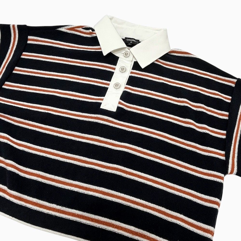 Chanel Polo Shirt Border Lion Button Cotton Black — view 3