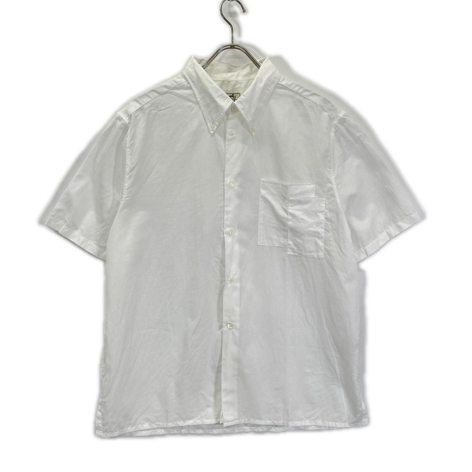 Hermes Button Down Short Sleeve Shirt Linen Blend White