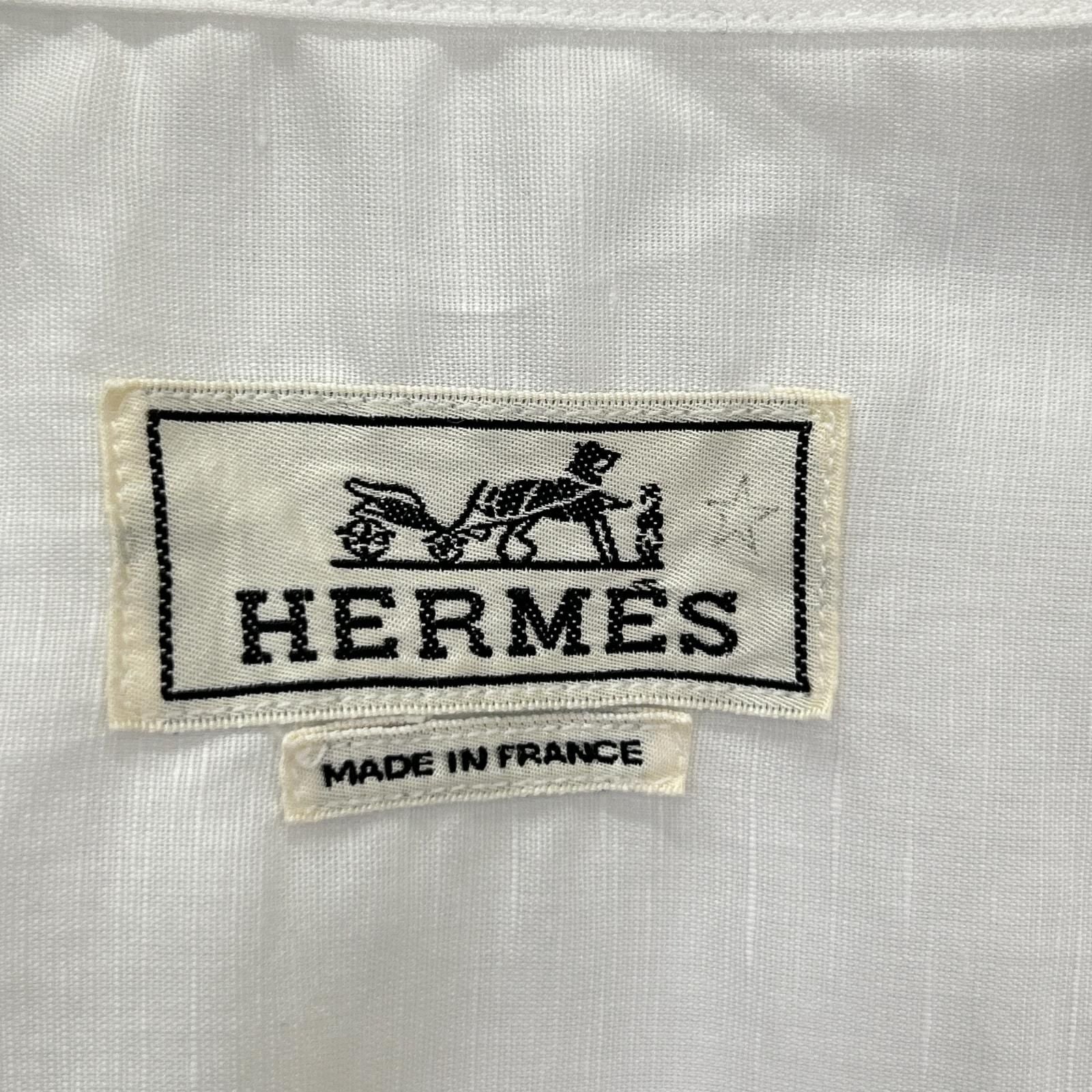 Hermes Button Down Short Sleeve Shirt Linen Blend White — view 4