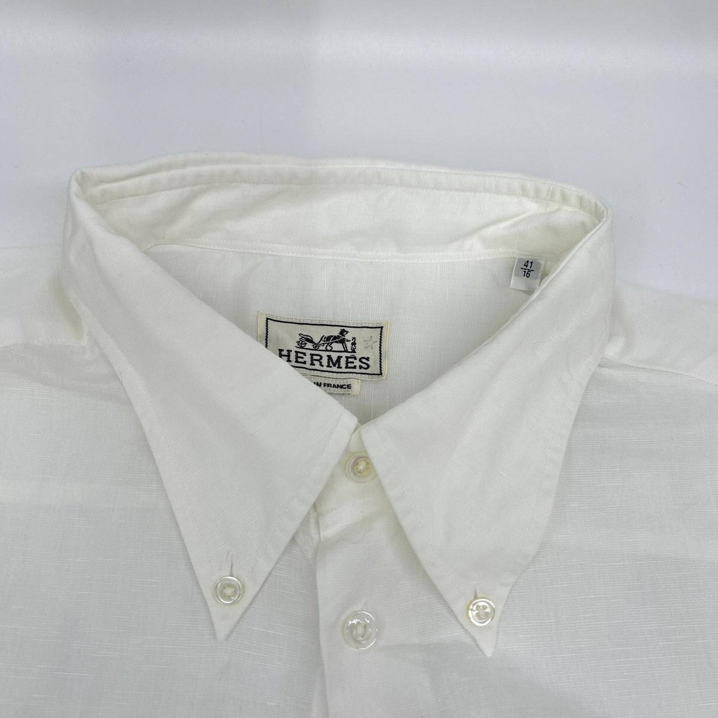 Hermes Button Down Short Sleeve Shirt Linen Blend White — view 7