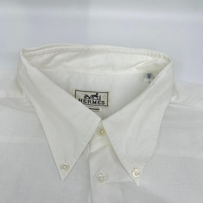Hermes Button Down Short Sleeve Shirt Linen Blend White — view 7
