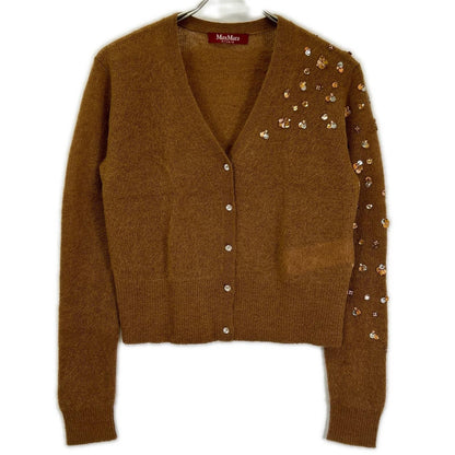 Max Mara Studio 6 75 Brown Sequin Mohair Cardigan