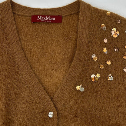Max Mara Studio 6 75 Brown Sequin Mohair Cardigan — view 8