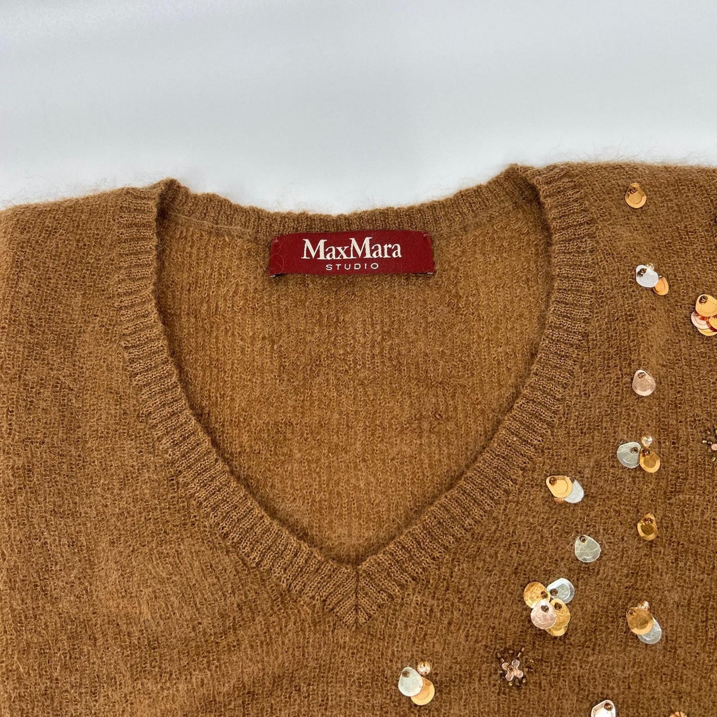 Max Mara Studio 6 75 Brown Sequin Mohair V-neck — view 6