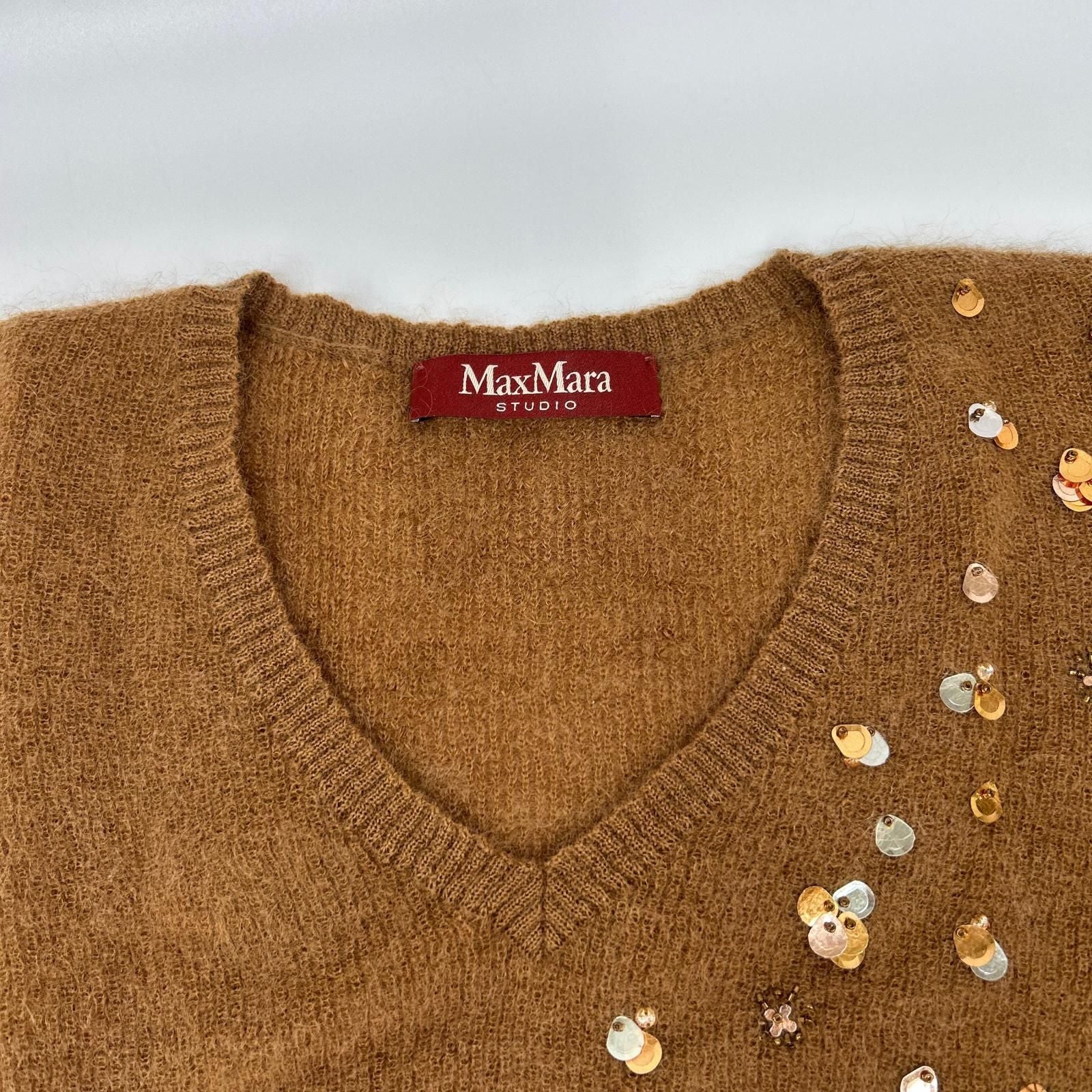 Max Mara Studio 6 75 Brown Sequin Mohair V-neck — view 6