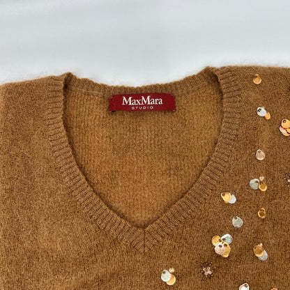 Max Mara Studio 6 75 Brown Sequin Mohair V-neck — view 6