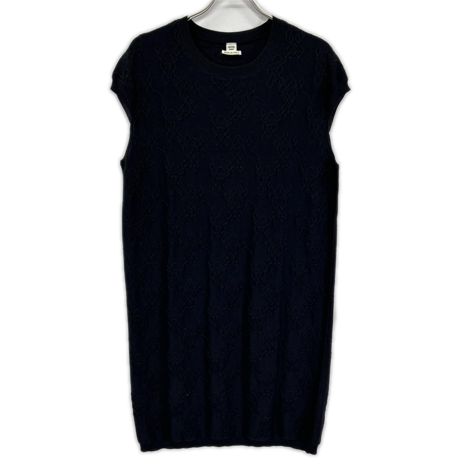 Hermes Black Cashmere Silk Sleeveless Knit Dress 42