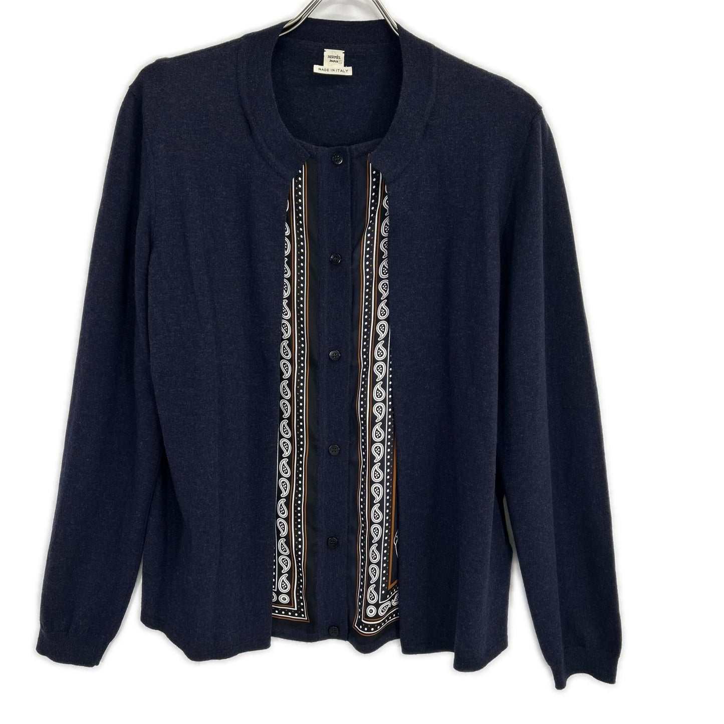 Hermes Navy Silk Contrast Layered Cardigan Solded 42
