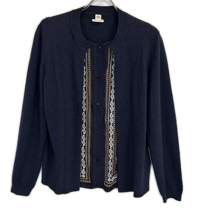 Hermes Navy Silk Contrast Layered Cardigan Solded 42