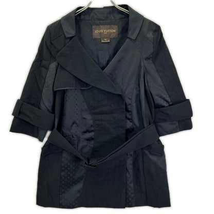 Louis Vuitton 09 Black Monogram Pattern Belted Half Trench Coat 34