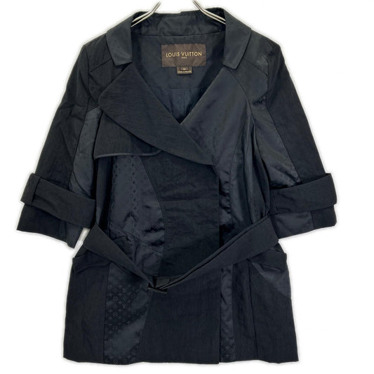 Louis Vuitton 09 Black Monogram Pattern Belted Half Trench Coat 34