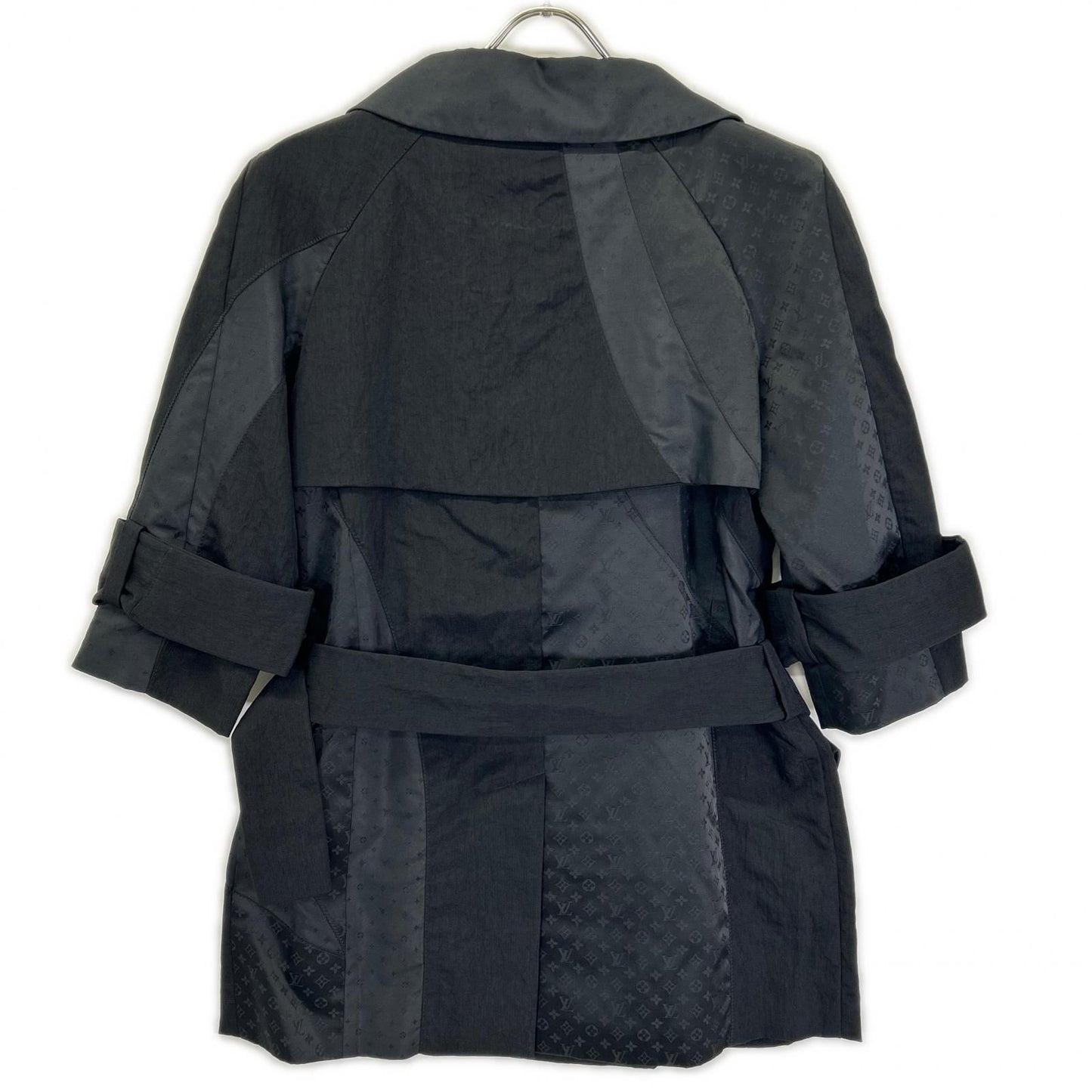Louis Vuitton 09 Black Monogram Pattern Belted Half Trench Coat 34 — view 2