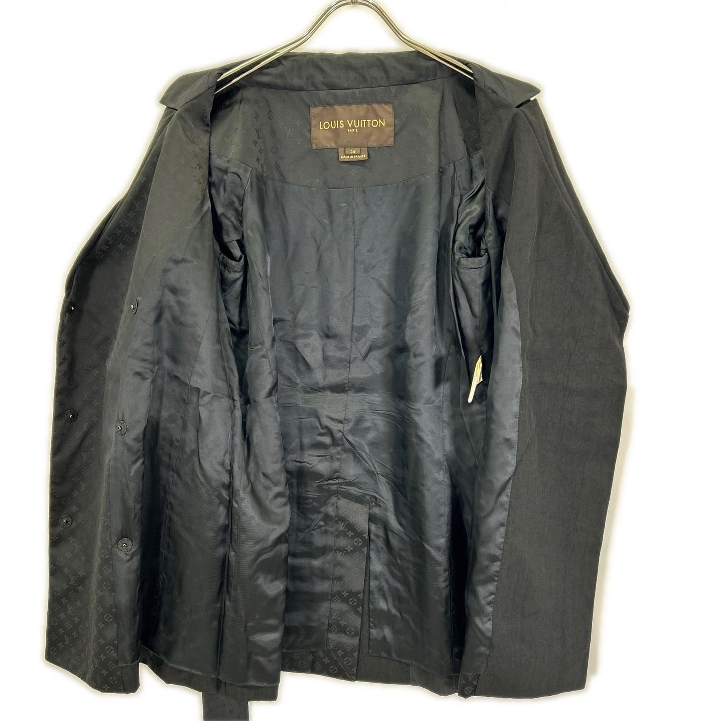 Louis Vuitton 09 Black Monogram Pattern Belted Half Trench Coat 34 — view 3