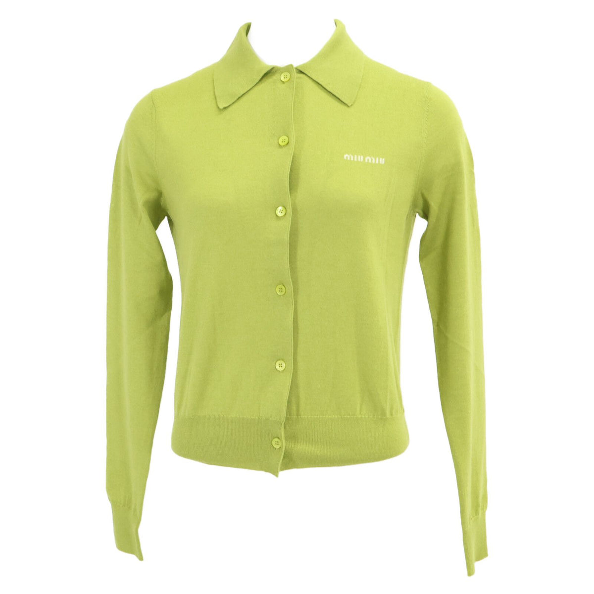 Miu Miu Cashmere Silk Logo Collared Knit Cardigan 38