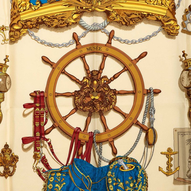 Hermes Carre 90 Musee Museum Scarf Beige Silk — view 2