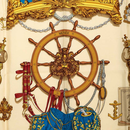 Hermes Carre 90 Musee Museum Scarf Beige Silk — view 2