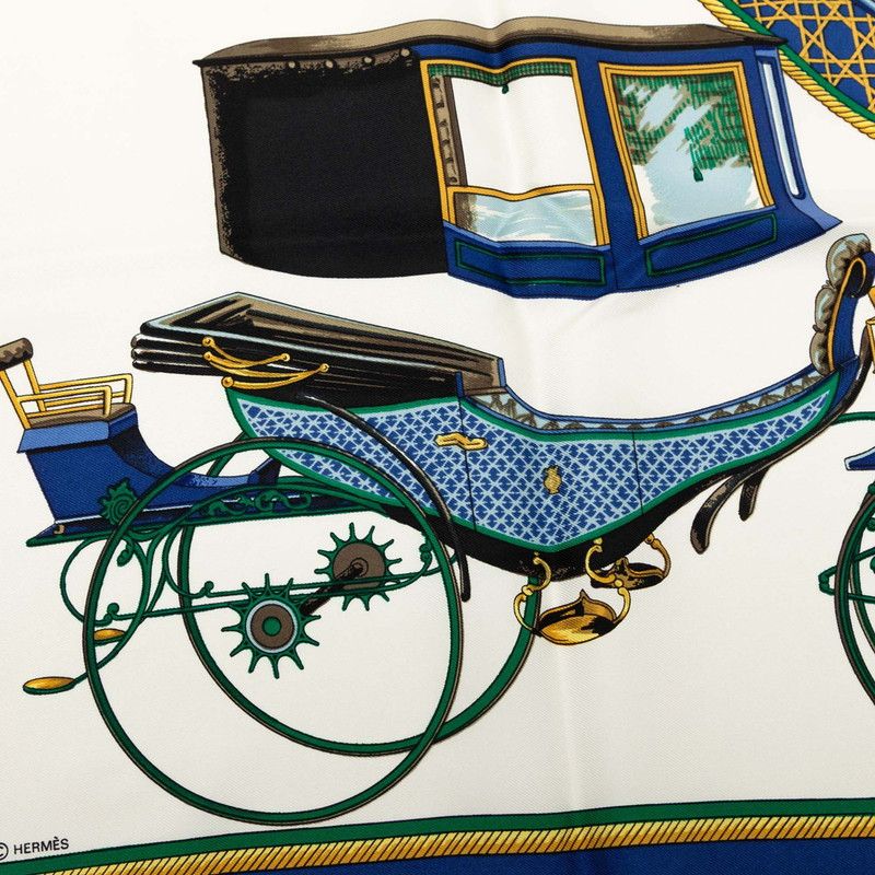 Hermes Carre 90 Folding Horse Carriage Scarf Blue White Silk — view 3