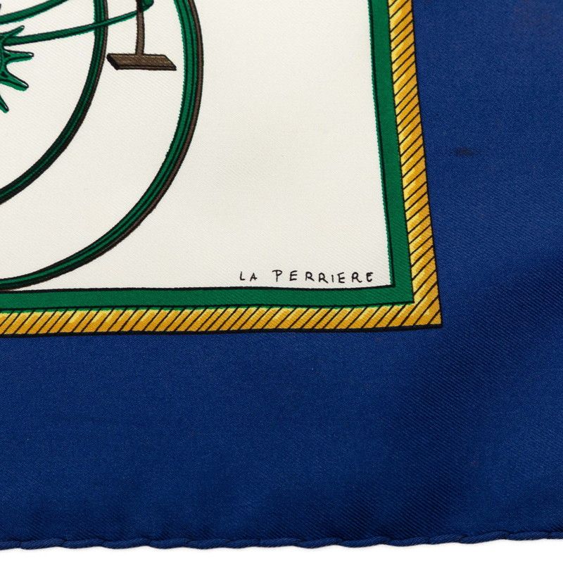 Hermes Carre 90 Folding Horse Carriage Scarf Blue White Silk — view 6