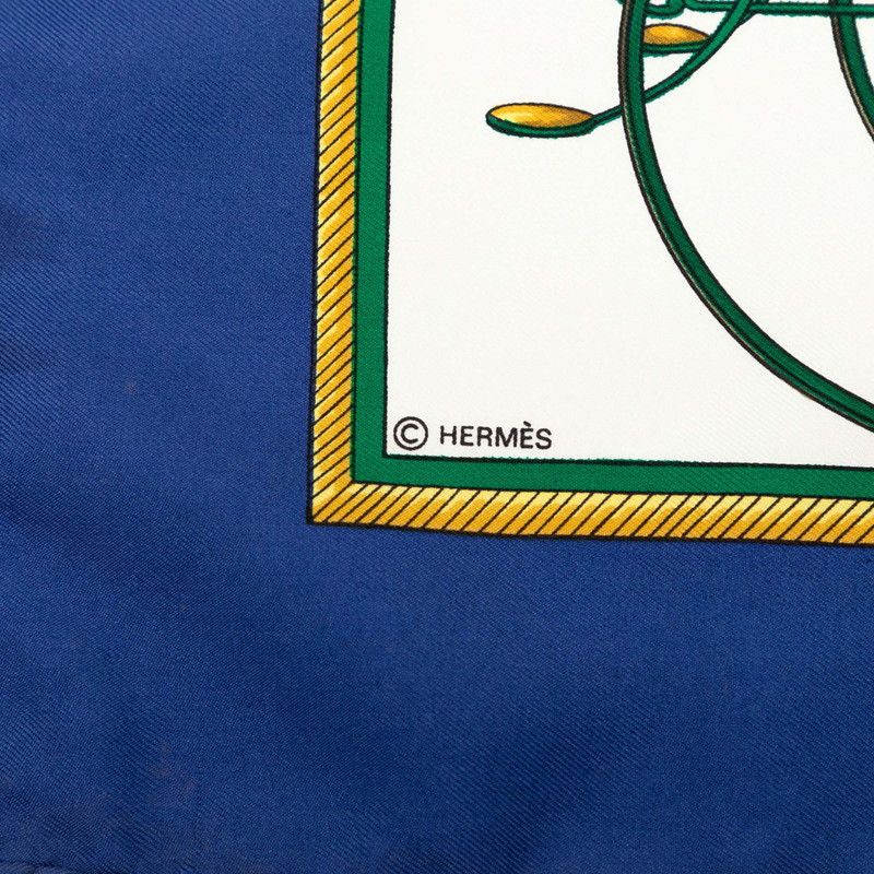 Hermes Carre 90 Folding Horse Carriage Scarf Blue White Silk — view 7
