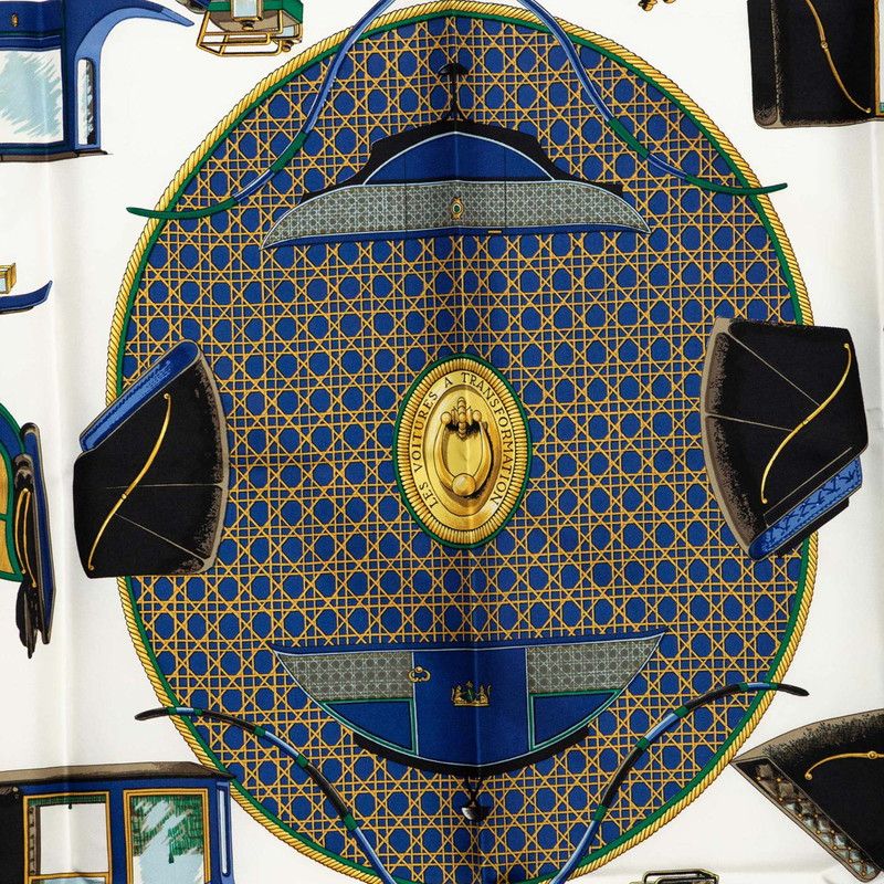 Hermes Carre 90 Folding Horse Carriage Scarf Blue White Silk — view 2