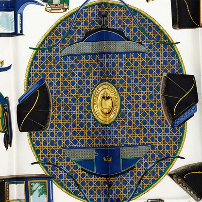 Hermes Carre 90 Folding Horse Carriage Scarf Blue White Silk — view 2