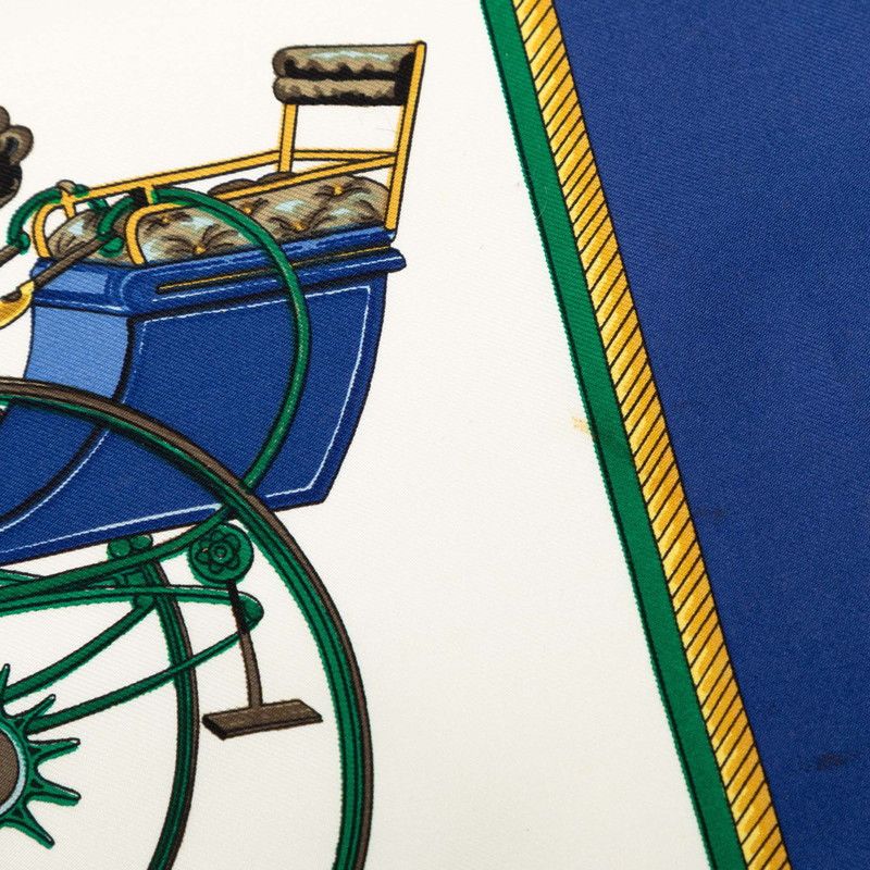 Hermes Carre 90 Folding Horse Carriage Scarf Blue White Silk — view 4