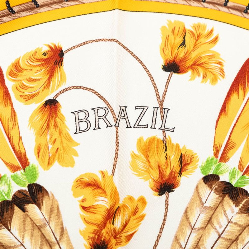 Hermes Carre 90 Brazil Scarf Yellow White Silk — view 3