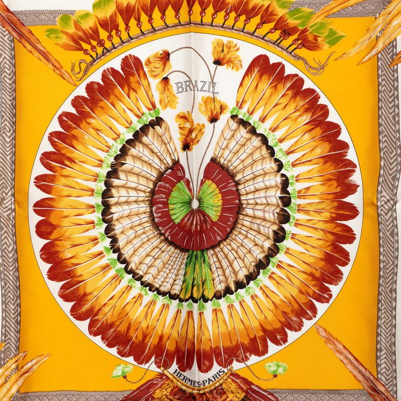 Hermes Carre 90 Brazil Scarf Yellow White Silk — view 2