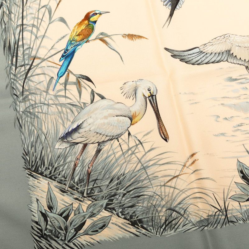 Hermes Carre 90 Halte en Camargue Rest in the Scarf Gray Ivory Silk — view 7