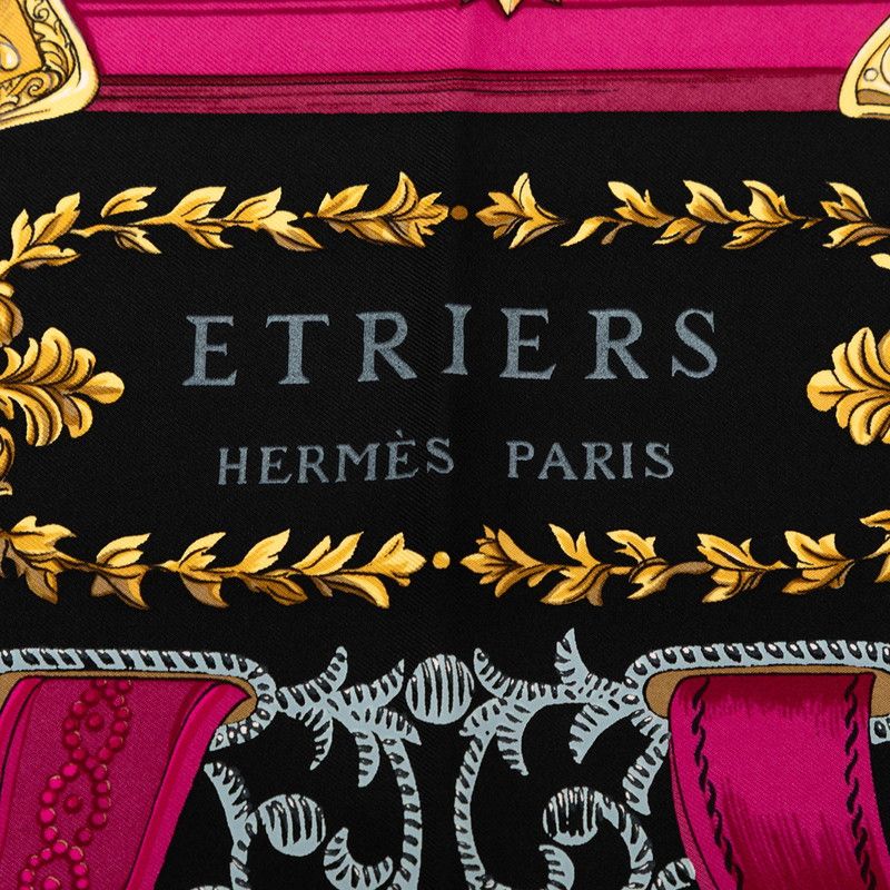 Hermes Carre 90 Etriers Stirrup Scarf Black Silk — view 3
