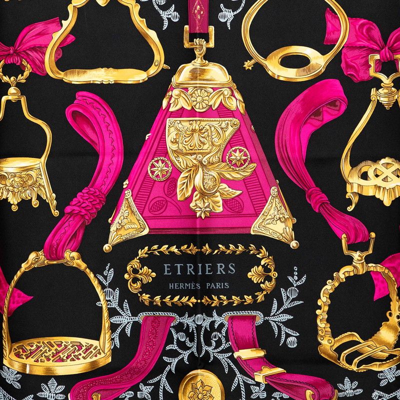 Hermes Carre 90 Etriers Stirrup Scarf Black Silk — view 2