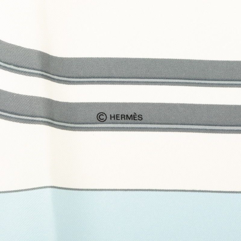 Hermes Carre 90 Brides de Gala Ceremonial Bridle Scarf Light Blue White Silk — view 4