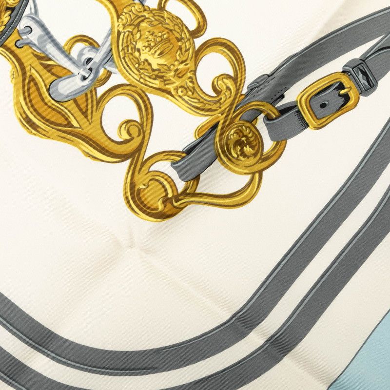 Hermes Carre 90 Brides de Gala Ceremonial Bridle Scarf Light Blue White Silk — view 6