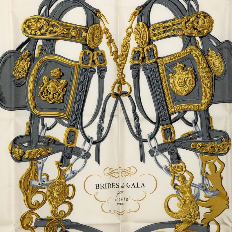 Hermes Carre 90 Brides de Gala Ceremonial Bridle Scarf Light Blue White Silk — view 2