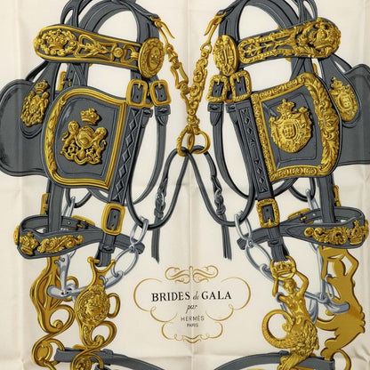 Hermes Carre 90 Brides de Gala Ceremonial Bridle Scarf Light Blue White Silk — view 2