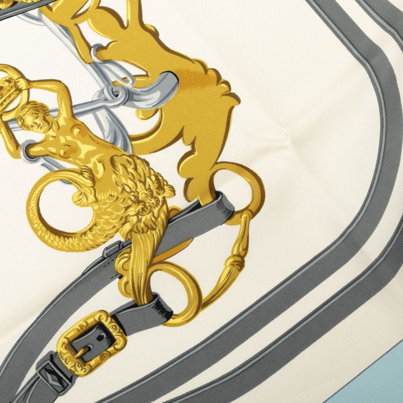 Hermes Carre 90 Brides de Gala Ceremonial Bridle Scarf Light Blue White Silk — view 5