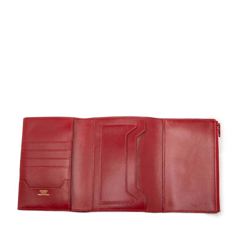Hermes Jura Compact Trifold Wallet Red Box Calf — view 5