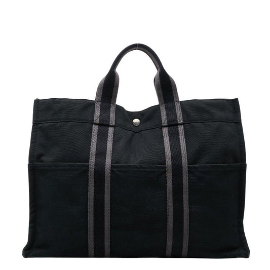 Hermes Fourre Tout MM Tote Black Gray Canvas