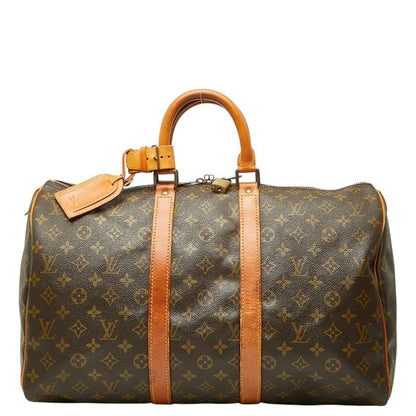 Louis Vuitton Monogram Keepall 45 Boston Bag Brown Leather