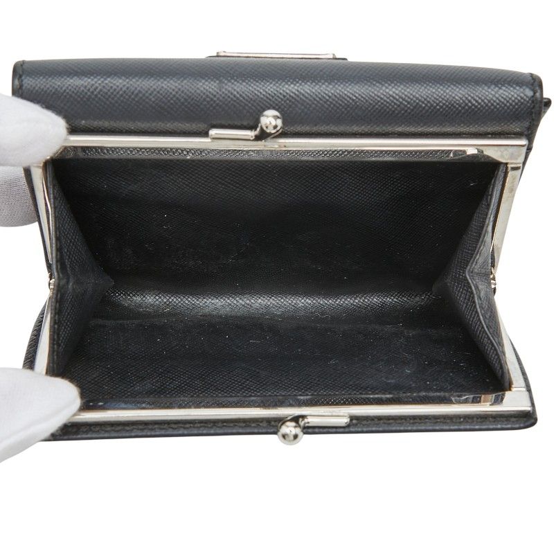 Prada Saffiano Kiss Lock Bifold Wallet Black Leather — view 6