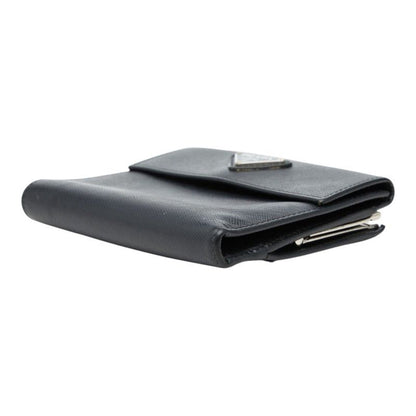 Prada Saffiano Kiss Lock Bifold Wallet Black Leather — view 4