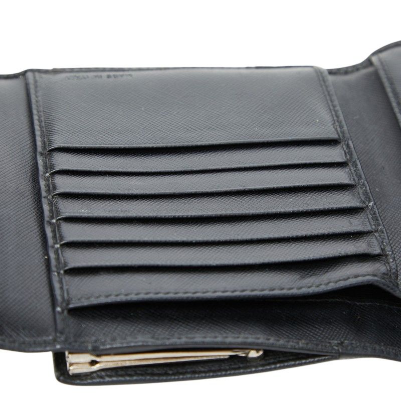 Prada Saffiano Kiss Lock Bifold Wallet Black Leather — view 8