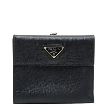 Prada Saffiano Kiss Lock Bifold Wallet Black Leather
